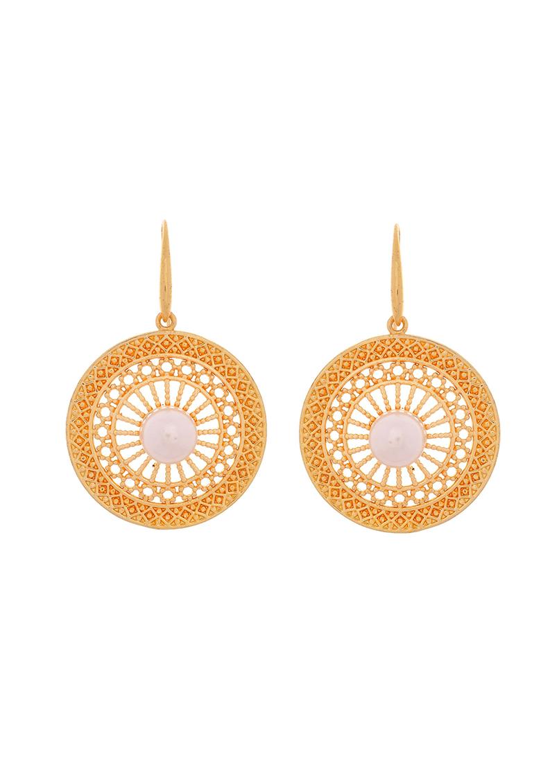 Gold Plated Anti Tarinshed Circular Shaped Drop Earrings - Indya
