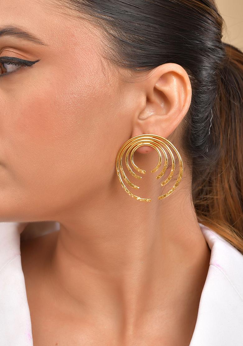 Gold Plated Anti Tarnished Semi Cricle Studs Earrings - Indya