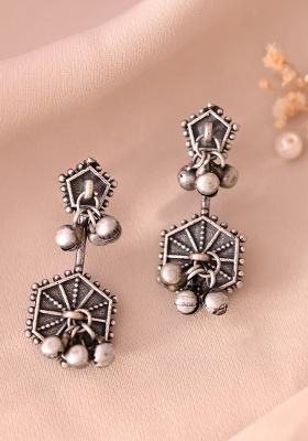 Silver Plated Oxidized geometrical Shaped Studs Earrings