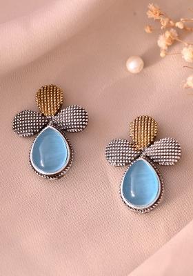 Silver Toned Blue Stone Studded Elegent Earrings 