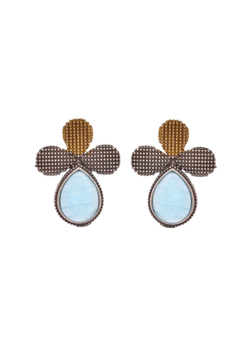 Silver Toned Blue Stone Studded Elegent Earrings  - Indya