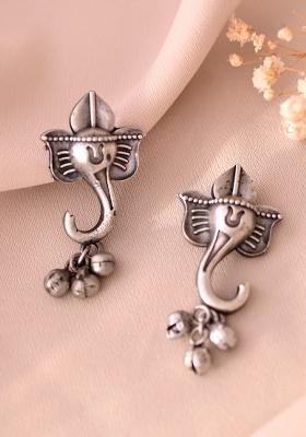 Silver Toned Designer Temple Earrings