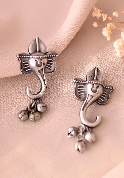 Silver Toned Designer Temple Earrings