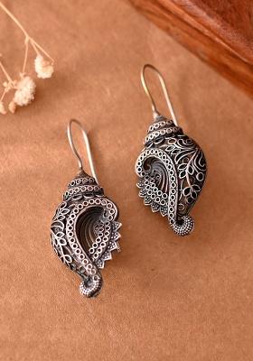 Silver Toned Designer Drop Earrings