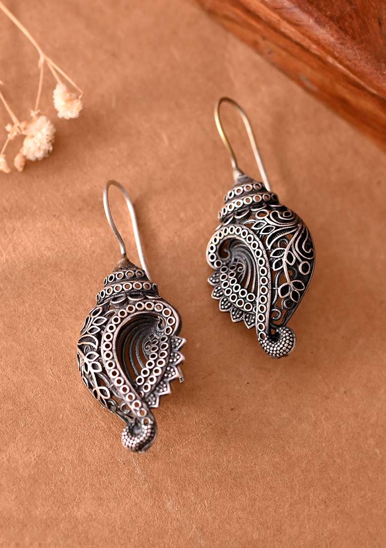 Silver Toned Designer Drop Earrings - Indya