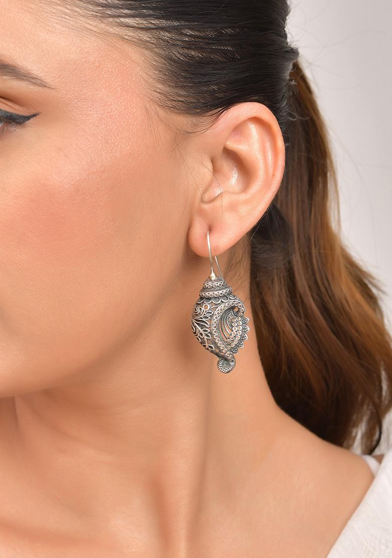 Silver Toned Designer Drop Earrings - Indya