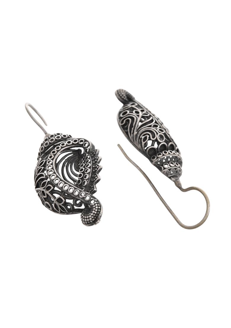Silver Toned Designer Drop Earrings - Indya
