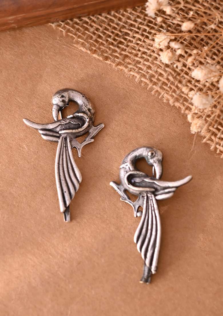 Silver Plated Bird Shaped Designer Studs Earrings - Indya