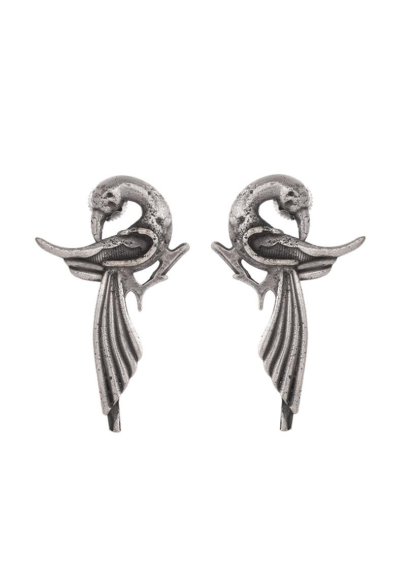 Silver Plated Bird Shaped Designer Studs Earrings - Indya