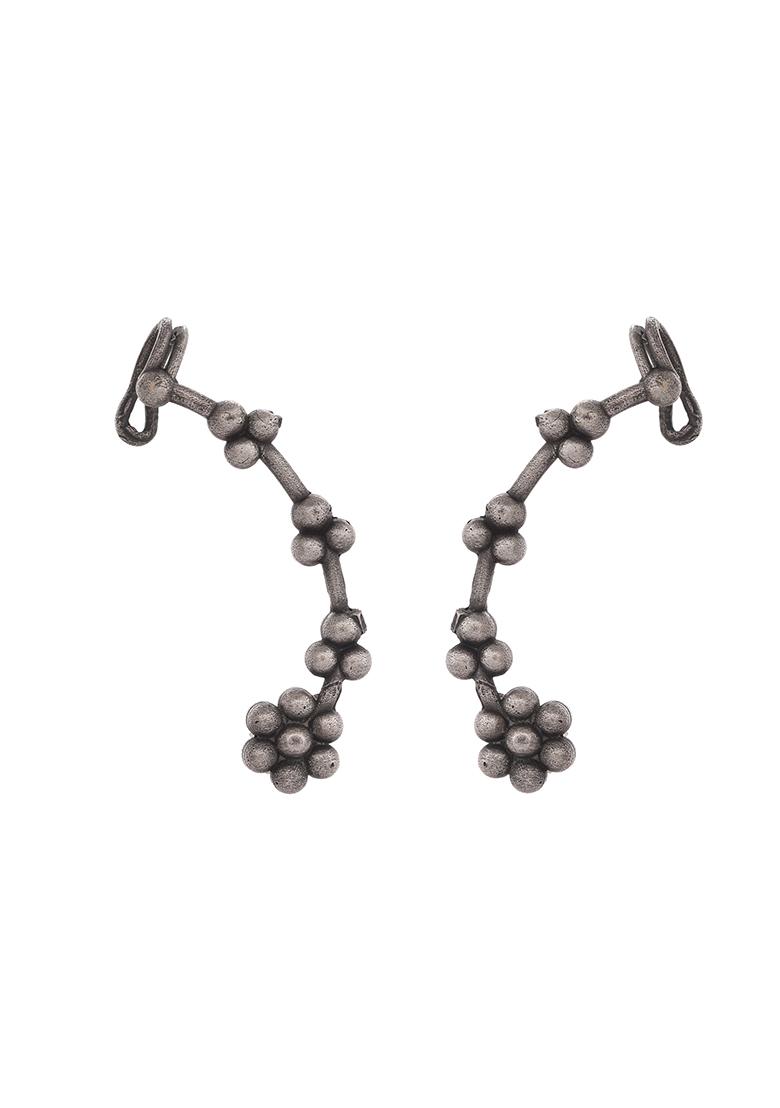 Silver Toned Floral Designer Ear Cuff - Indya