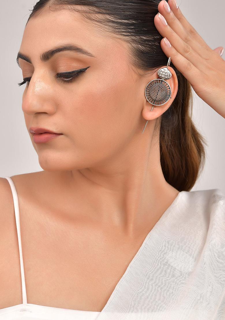 Silver Plated Circular Shaped Ear Cuff - Indya
