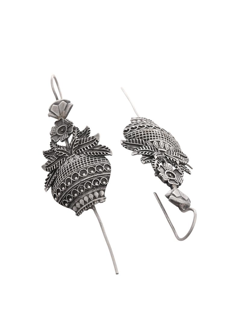 Silver Toned Designer Floral Shaped Ear Cuff - Indya