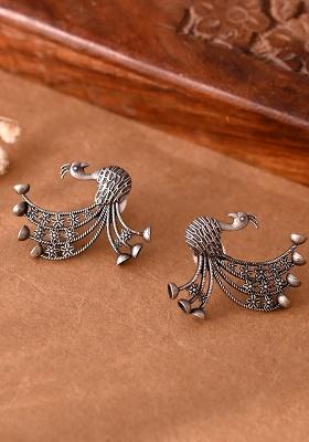 Silver Plated Dancing Peacock Shaped Studs Earrings
