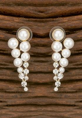 Golden White American Diamond Brass Earring