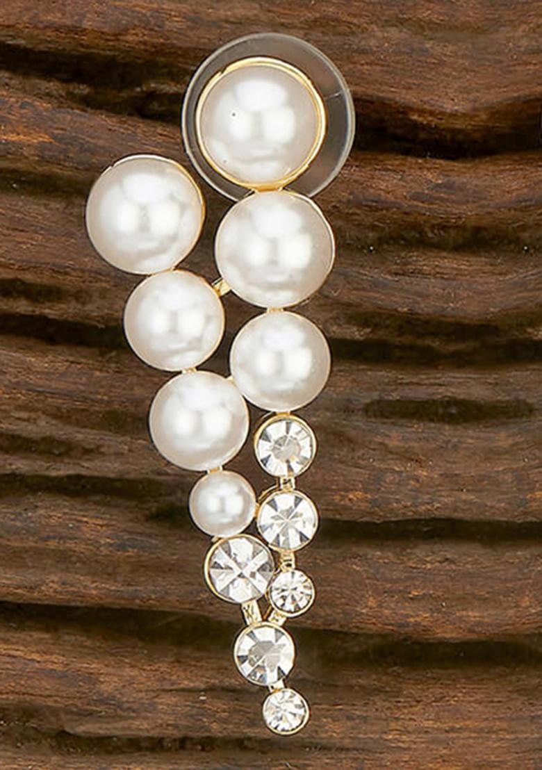 Golden White American Diamond Brass Earring - Indya