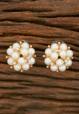 Golden White American Diamond Brass Earring