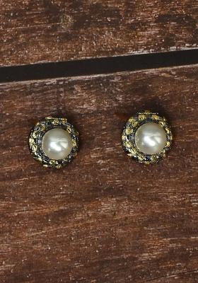 Golden White American Diamond Brass Earring