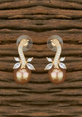 Golden White American Diamond Brass Earring