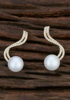 Golden White American Diamond Brass Earring