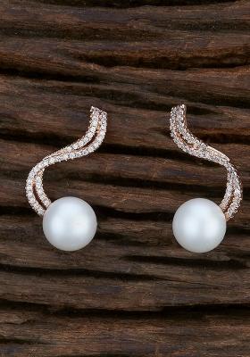 Golden White American Diamond Brass Earring