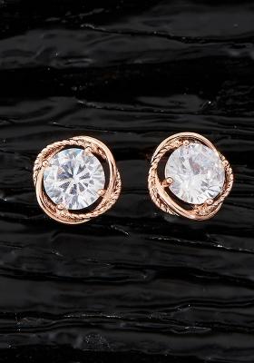 Golden White American Diamond Brass Earring