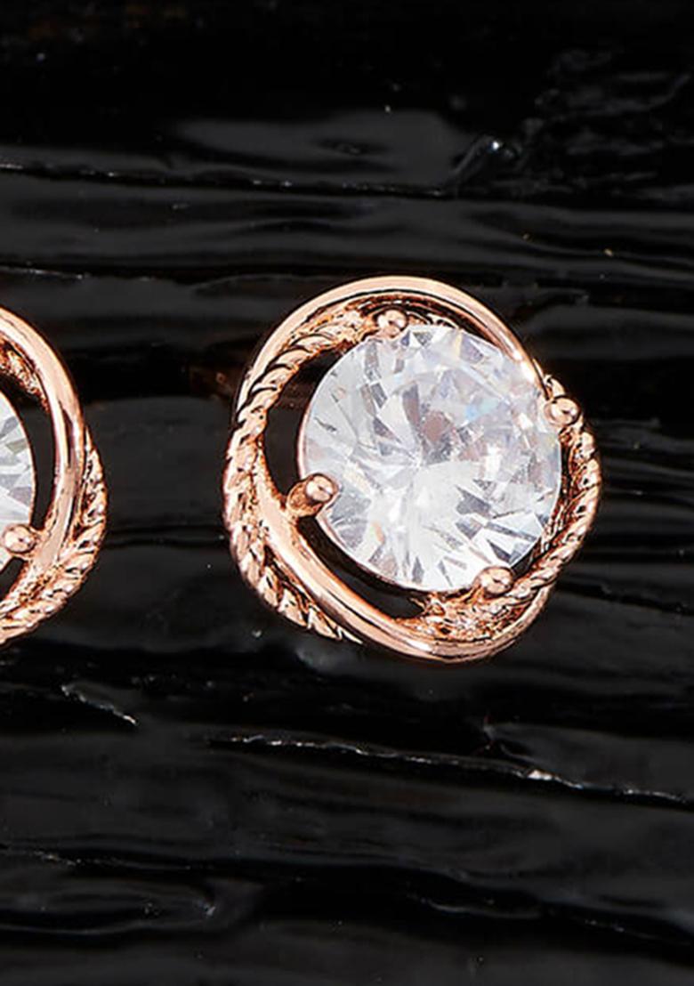 Golden White American Diamond Brass Earring - Indya