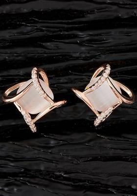 Golden White American Diamond Brass Earring