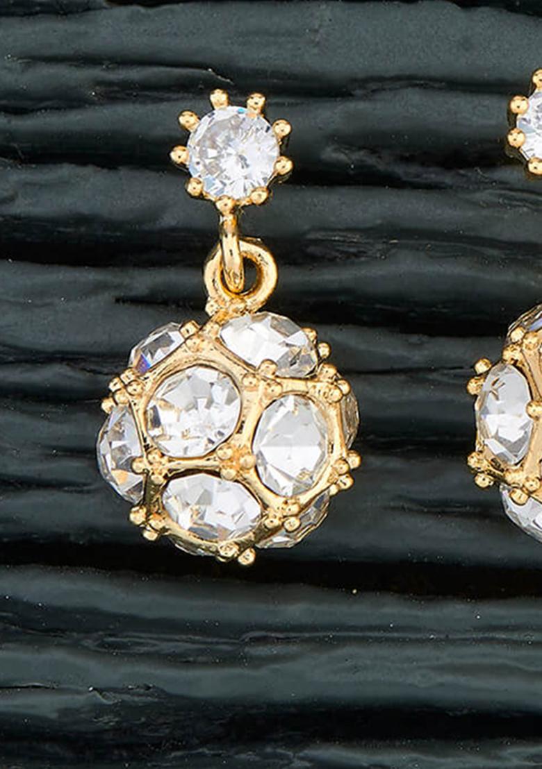 Golden White American Diamond Brass Earring - Indya