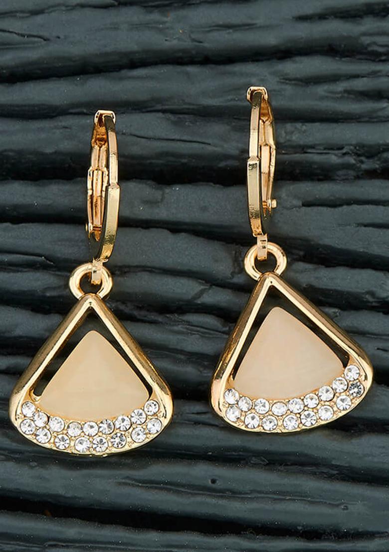 Golden White American Diamond Brass Earring - Indya