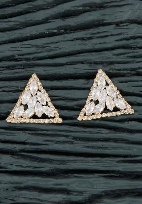 Golden White American Diamond Brass Earring