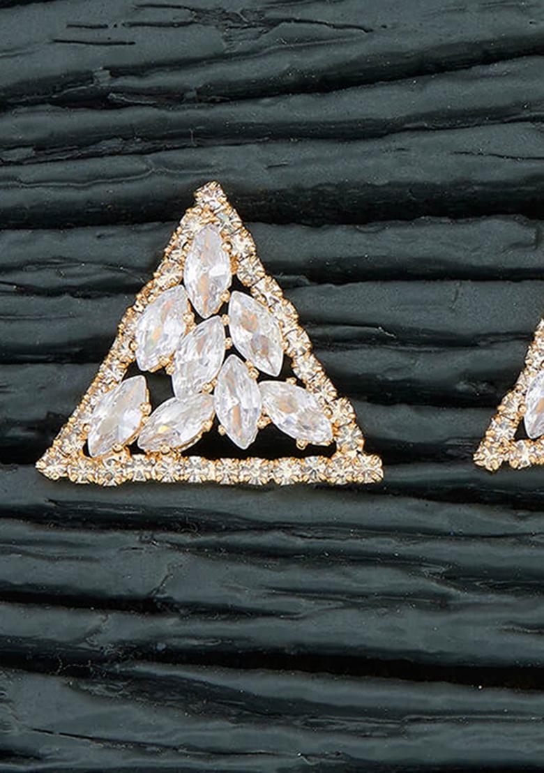 Golden White American Diamond Brass Earring - Indya