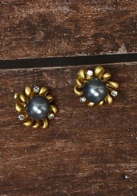 Golden White American Diamond Brass Earring