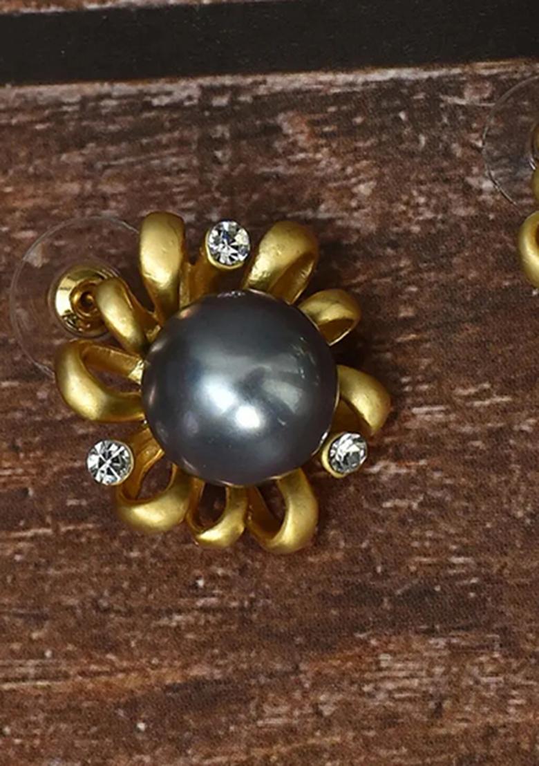 Golden White American Diamond Brass Earring - Indya