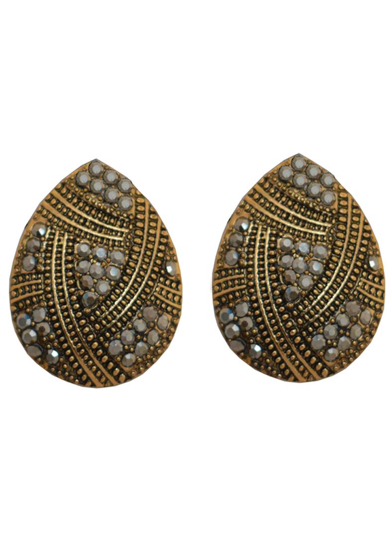 Golden Black American Diamond Brass Earring - Indya