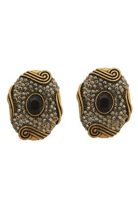 Golden Black American Diamond Brass Earring