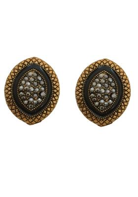 Golden Black American Diamond Brass Earring