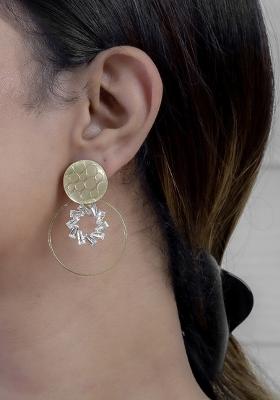 Golden White American Diamond Brass Earring