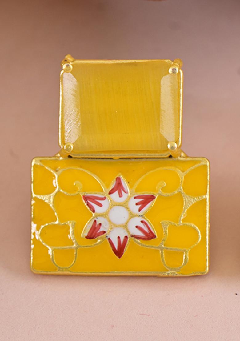 Yellow Onyx Stone Brass Earring - Indya