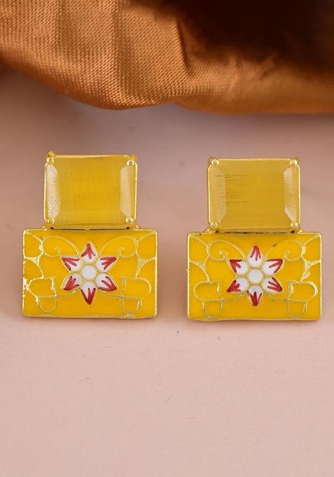 Yellow Onyx Stone Brass Earring