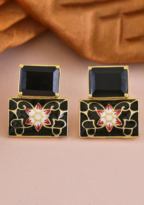 Black Onyx Stone Brass Earring