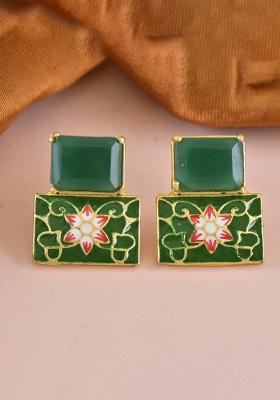 Green Onyx Stone Brass Earring