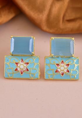 Firozi Onyx Stone Brass Earring