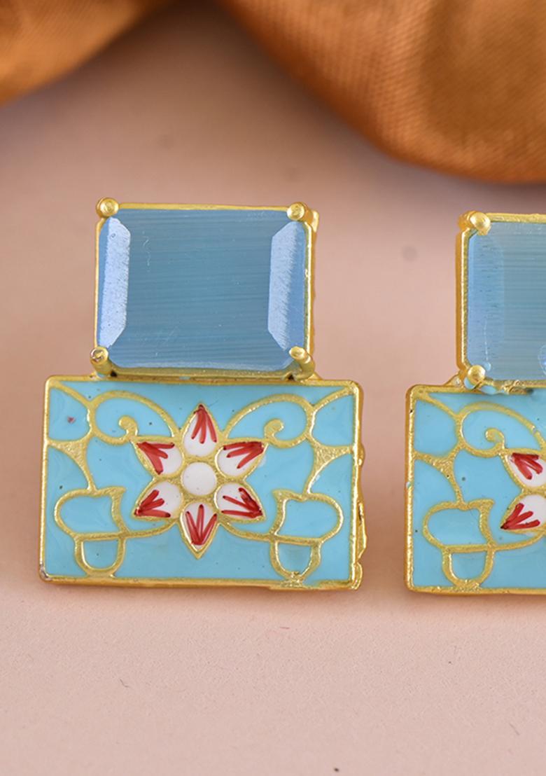 Firozi Onyx Stone Brass Earring - Indya