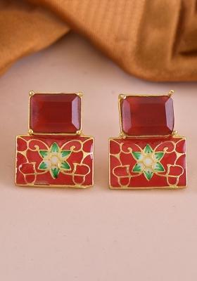 Red Onyx Stone Brass Earring