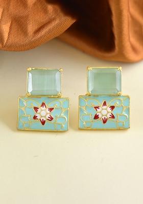 Mint Green Onyx Stone Brass Earring