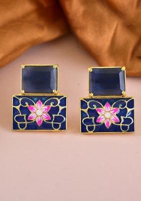 Blue Onyx Stone Brass Earring