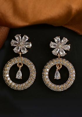 Golden White American Diamond Brass Earring
