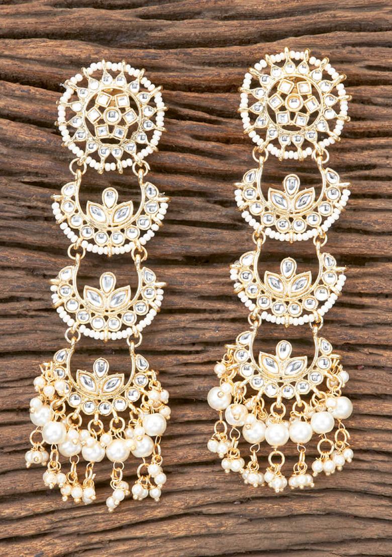 Golden White Brass Earring - Indya