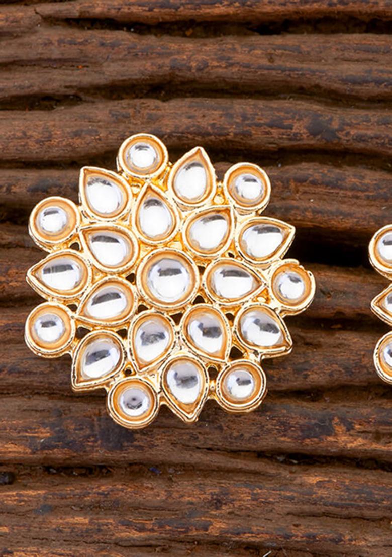 Golden White Brass Earring - Indya