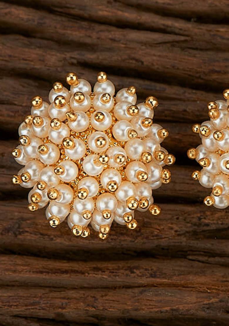 Golden White Brass Earring - Indya